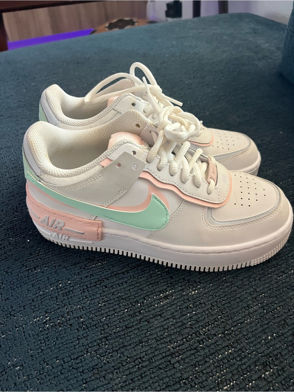 Nike Air Force 1 Shadow White with Mint and Pastel Pink Accents